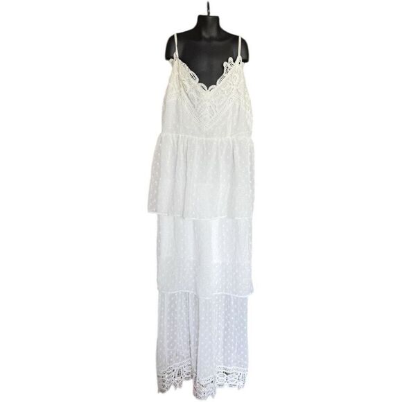 Polagram Dresses & Skirts - Womens Polagram White Sleeveless Semi-Sheer Polka Dot Layered Maxi Dress - Sz M